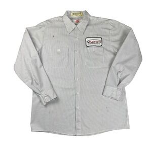 G&K Services Mens Striped Work Shirt Varitech Patch Long Sleeve White Blue L-RG